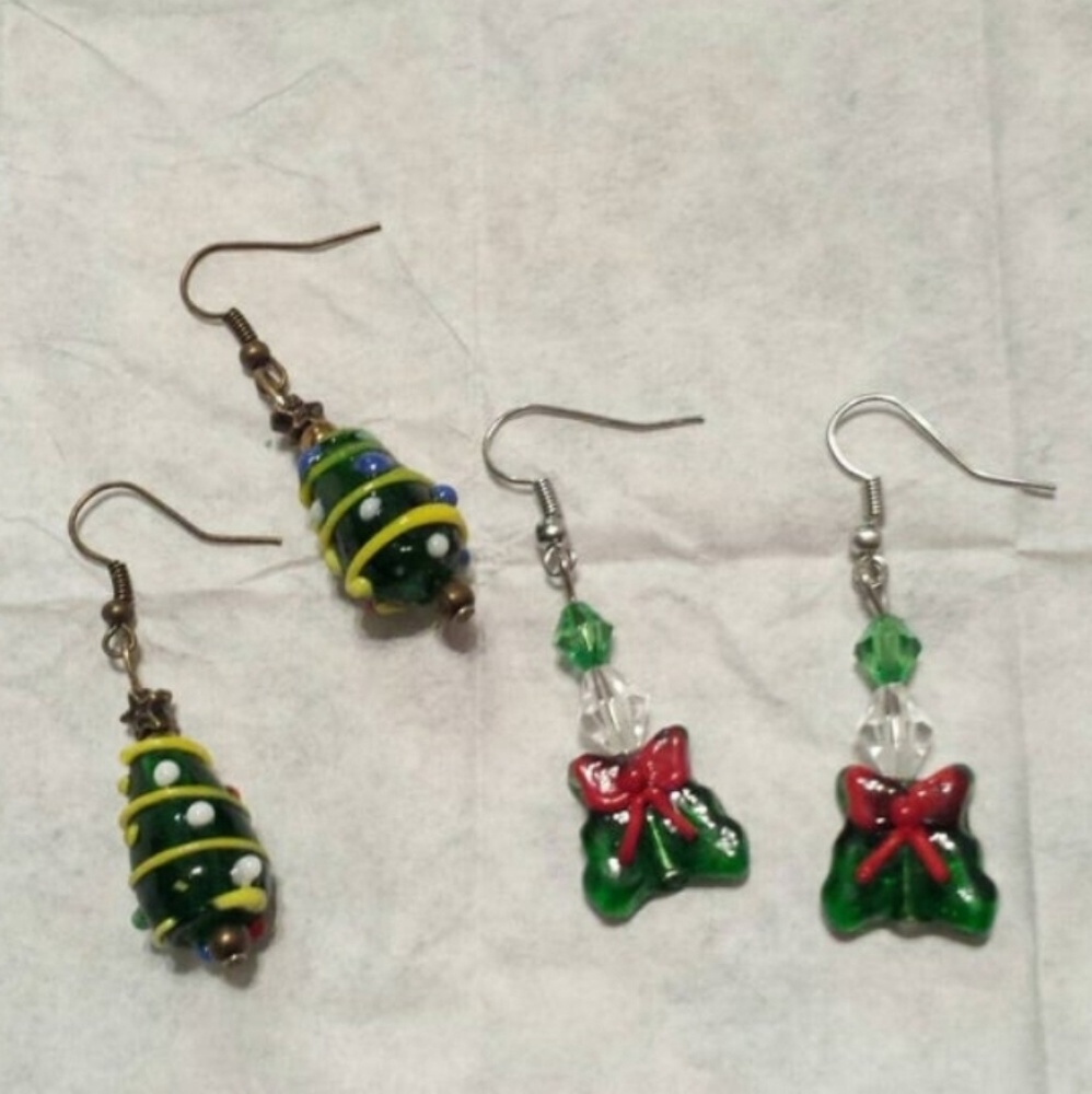 New handmade, two pairs of holiday cute earrings